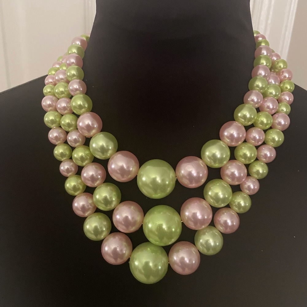 Fashion Jewelry Green and Pink Multi-Strand Necklace